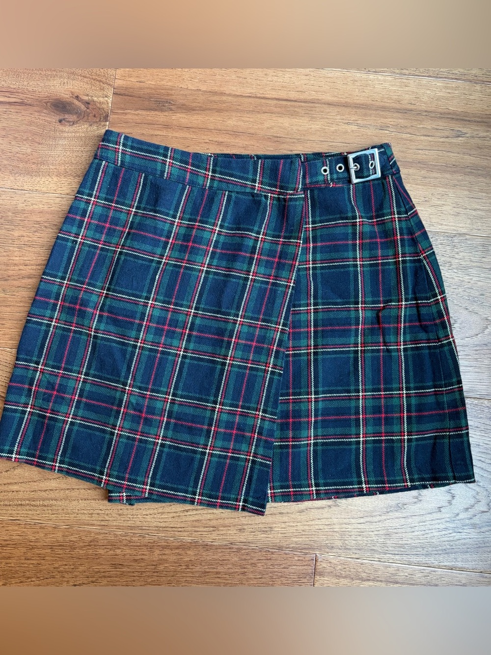 Brandy Melville Navy Tartan Wrap Mini Skirt with Buckle